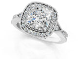 White gold Cushion Halo Round Diamond Milgrain Pave Engagement Ring_10