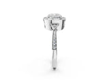 White gold Cushion Halo Round Diamond Milgrain Pave Engagement Ring_11