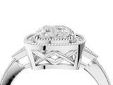 White gold Cushion Halo Round Diamond Milgrain Pave Engagement Ring_13