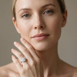 White gold Cushion Halo Round Diamond Milgrain Pave Engagement Ring_16