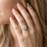 White gold Cushion Halo Round Diamond Milgrain Pave Engagement Ring_17