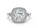 White gold Cushion Halo Round Diamond Milgrain Pave Engagement Ring_27
