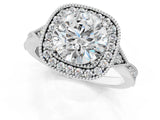 White gold Cushion Halo Round Diamond Milgrain Pave Engagement Ring_28
