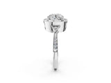 White gold Cushion Halo Round Diamond Milgrain Pave Engagement Ring_29