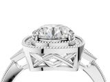 White gold Cushion Halo Round Diamond Milgrain Pave Engagement Ring_31