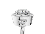 White gold Cushion Halo Round Diamond Milgrain Pave Engagement Ring_32