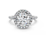 White gold Cushion Halo Round Diamond Pavé Band Four-Prong Ring_22