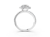 White gold Cushion Halo Round Diamond Pavé Band Four-Prong Ring_25