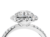 White gold Cushion Halo Round Diamond Pavé Band Four-Prong Ring_26