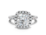 White gold Cushion Halo Round Diamond Pavé Band Four-Prong Ring_3