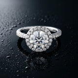 White gold Cushion Halo Round Diamond Pavé Band Four-Prong Ring_42
