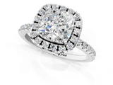 White gold Cushion Halo Round Diamond Pavé Band Four-Prong Ring_4