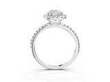 White gold Cushion Halo Round Diamond Pavé Band Four-Prong Ring_6