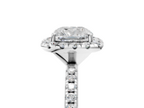 White gold Cushion Halo Round Diamond Pavé Band Four-Prong Ring_8