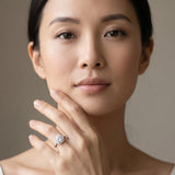 White gold Cushion Halo Round Diamond Pavé Band Ring with Four-Prong Setting_19