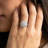 White gold Cushion Halo Round Diamond Pavé Band Ring with Four-Prong Setting_20