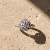 White gold Cushion Halo Round Diamond Pavé Band Ring with Four-Prong Setting_21