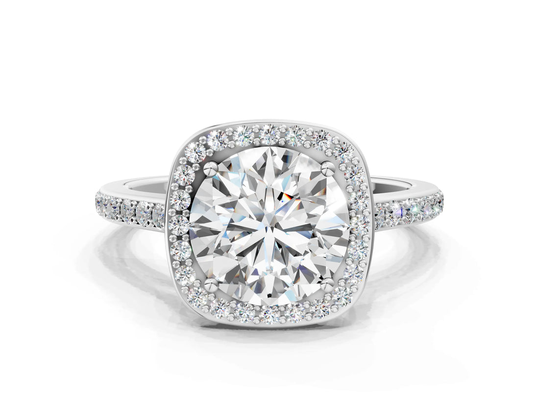 White gold Cushion Halo Round Diamond Pavé Band with Four-Prong Setting_21