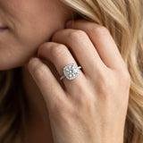 White gold Cushion Halo Round Diamond Pave Band Prong Setting Ring_5