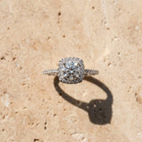 White gold Cushion Halo Round Diamond Pave Band Prong Setting Ring_6