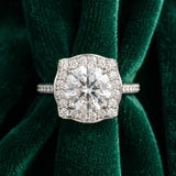 White gold Cushion Halo Round Diamond Pave Band with Four-Prong Setting_15