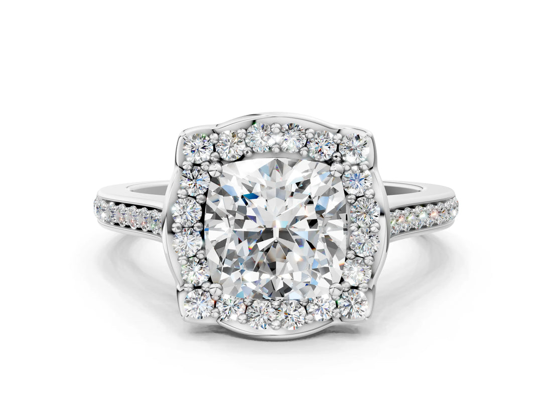 White gold Cushion Halo Round Diamond Pave Band with Four-Prong Setting_37