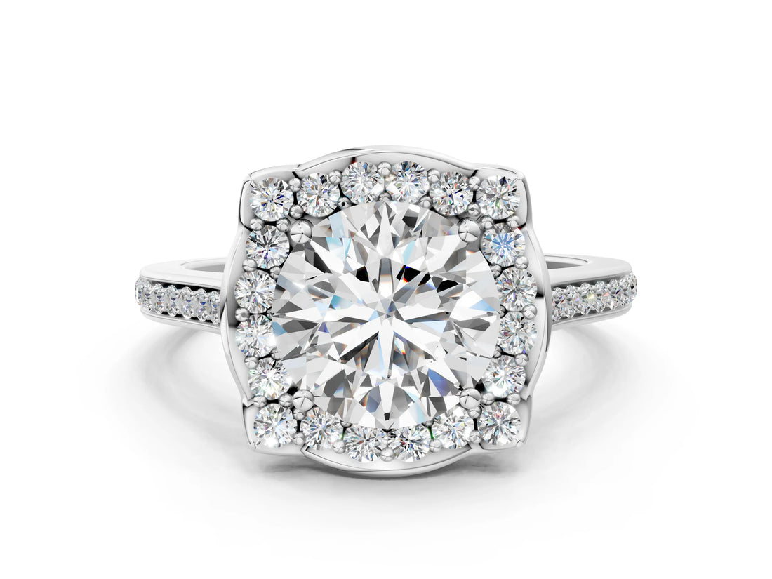 White gold Cushion Halo Round Diamond Pave Band with Four-Prong Setting_56