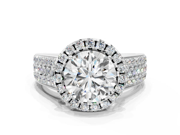 White gold Cushion Halo Round Diamond Pave Band with Prong Setting