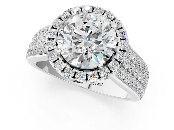 White gold Cushion Halo Round Diamond Pave Band with Prong Setting