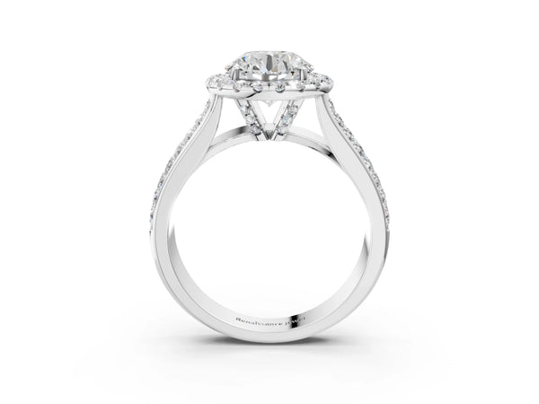 White gold Cushion Halo Round Diamond Pave Band with Prong Setting