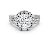White gold Cushion Halo Round Diamond Pave Band with Prong Setting_12