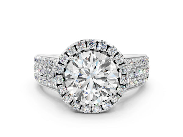 White gold Cushion Halo Round Diamond Pave Band with Prong Setting