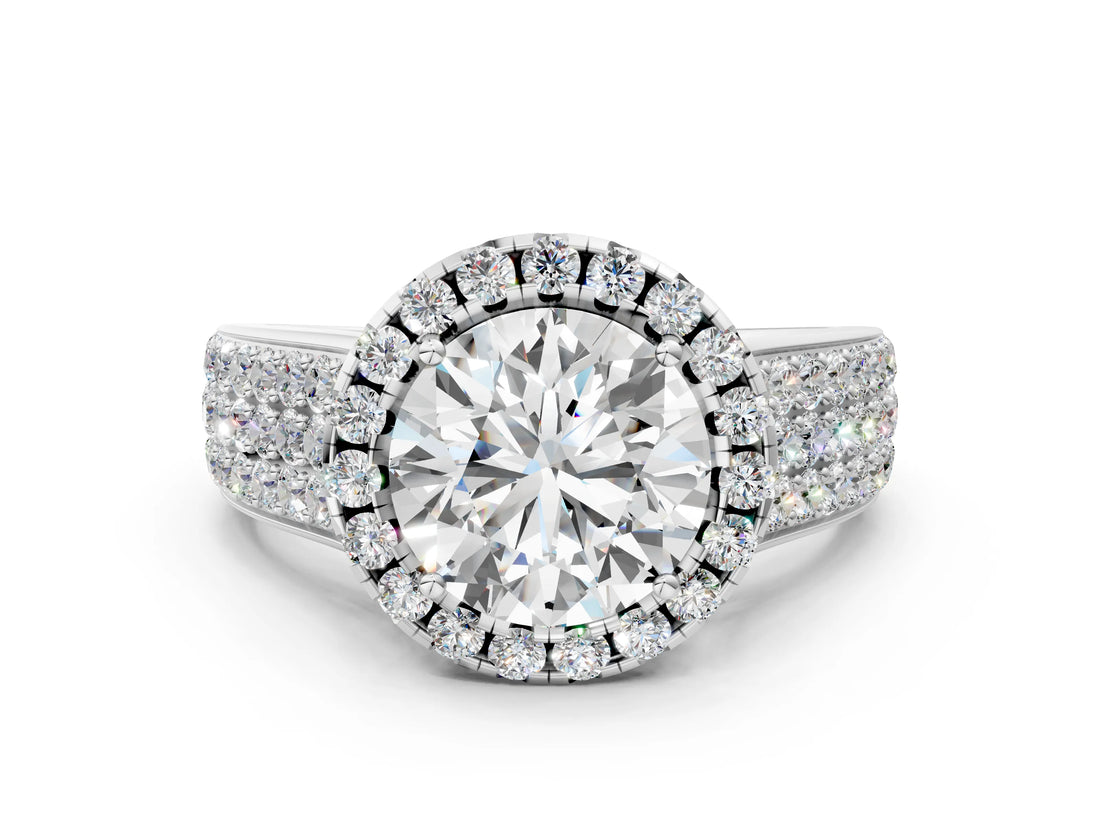 White gold Cushion Halo Round Diamond Pave Band with Prong Setting_12