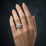 White gold Cushion Halo Round Diamond Pave Band with Prong Setting_24