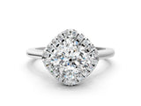 White gold Cushion Halo Round Diamond Solitaire Engagement Ring with Pave Band and Four-Prong Setting_122