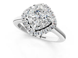 White gold Cushion Halo Round Diamond Solitaire Engagement Ring with Pave Band and Four-Prong Setting_123