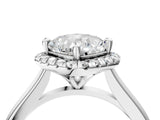 White gold Cushion Halo Round Diamond Solitaire Engagement Ring with Pave Band and Four-Prong Setting_126