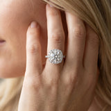 White gold Cushion Halo Round Diamond Solitaire Engagement Ring with Pave Band and Four-Prong Setting_8