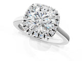 White gold Cushion Halo Round Diamond Solitaire Ring with Pavé Band and Four-Prong Setting_15