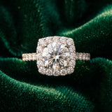 White gold Cushion Halo Round Diamond Solitaire Ring with Pavé Band and Four-Prong Setting_28
