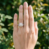 White gold Cushion Halo Round Diamond Split Shank Milgrain Ring_25