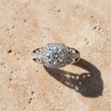White gold Cushion Halo Round Diamond Split Shank Milgrain Ring_28