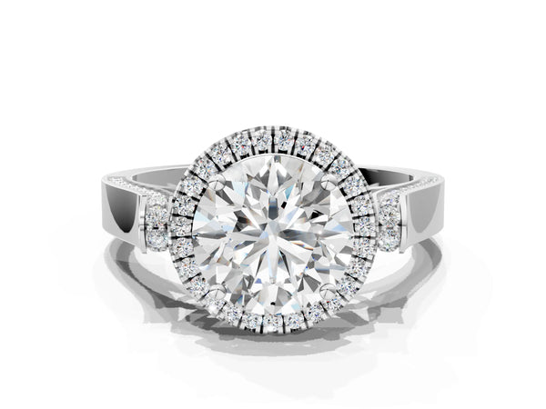 White gold Cushion Halo Round Diamond Twist Band with Four-Prong Setting