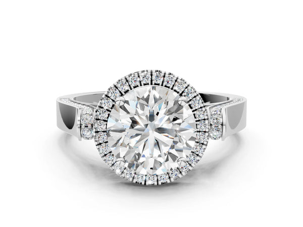 Platinum 2.04 Carat E VVS2 Round Halo Round Diamond Twist Band with Four-Prong Setting