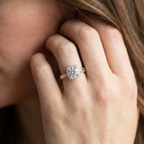 White gold Cushion Halo Round Diamond Twist Band with Four-Prong Setting_282