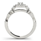 White gold Cushion Halo Round Diamond Twisted Band Four-Prong Ring 2
