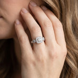 White gold Cushion Halo Round Diamond Twisted Band Four-Prong Ring_8