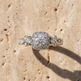 White gold Cushion Halo Round Diamond Twisted Band Four-Prong Ring_9