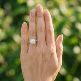 White gold Cushion Halo Round Solitaire Milgrain Engagement Ring_6