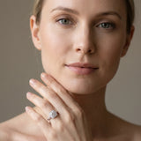 White gold Cushion Halo Round Solitaire Milgrain Engagement Ring_7
